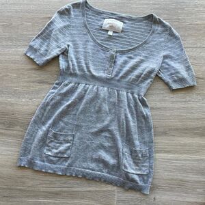VTG Limited Too Grey & White Knit Babydoll Short Sleeve Sweater Y2K Bella READ